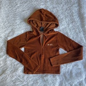 Urban Outfitters- iets frans brown velour half zip cropped hoodie!